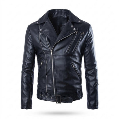 Gentleman Code - Aokem | Asymmetrisch Gegürtelt Lederjacke Herren