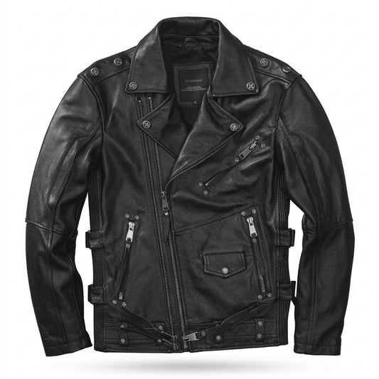 Nobleman Code - Surul | Asymmetrische Gegürtete Lederjacke Herren