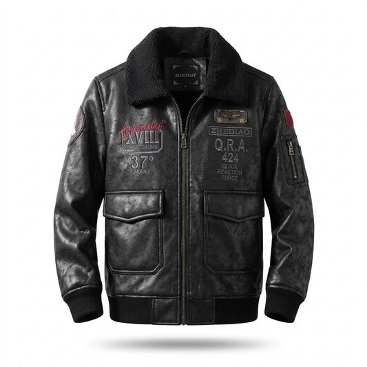 Nobleman Code - Rihuv | Gefütterte Bestickte Lederjacke Herren