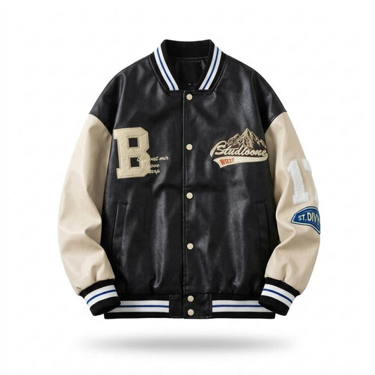 Gentleman Code - Aozer | Bestickte Geknöpfte Lederjacke Unisex