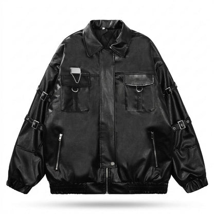 Gentleman Code - Almel | Oversized Riemenverziert Lederjacke Unisex