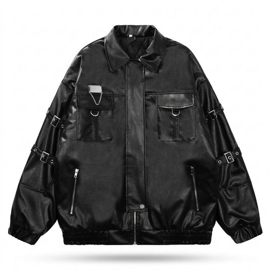 Gentleman Code - Almel | Oversized Riemenverziert Lederjacke Unisex