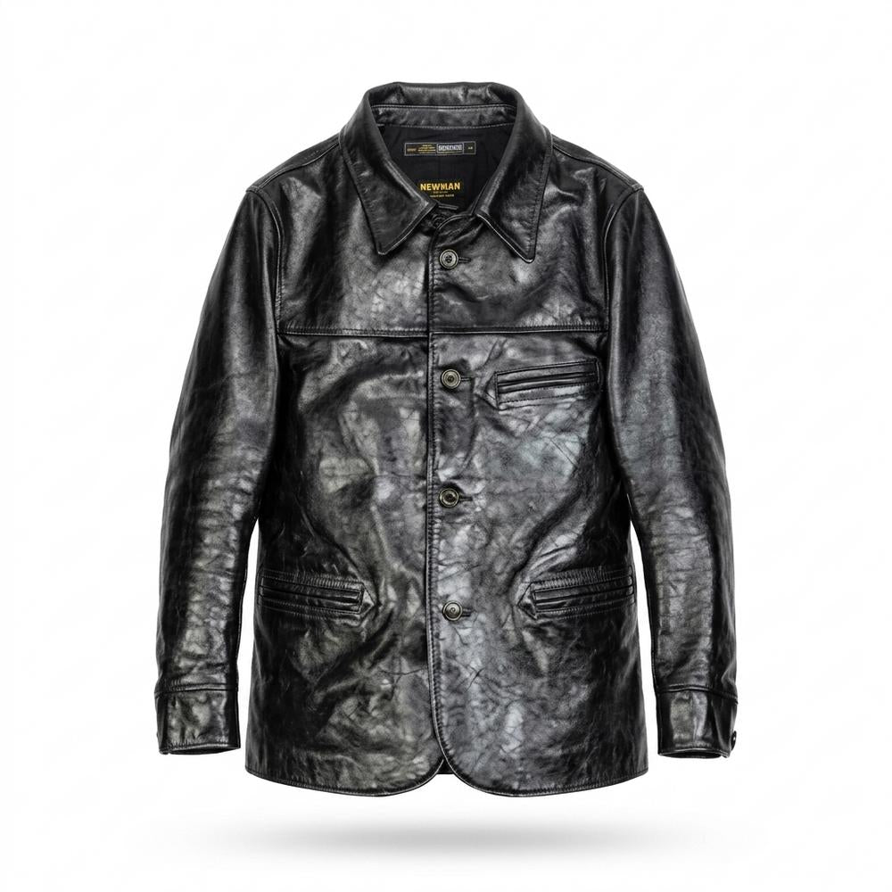 Gentleman Code - Tavin | Strukturierte Geknöpfte Lederjacke Herren