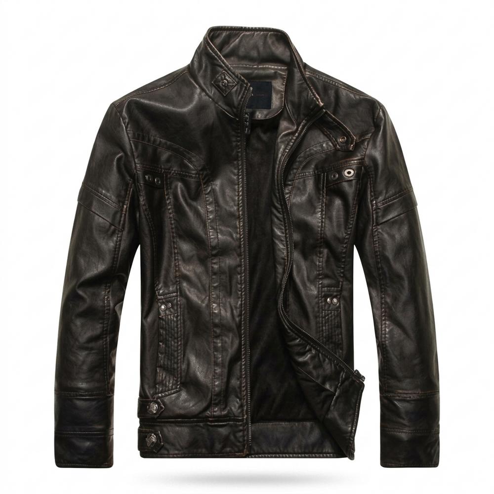 Gentleman Code - Mefiv | Strukturiert Mit Stehkragen Lederjacke Herren