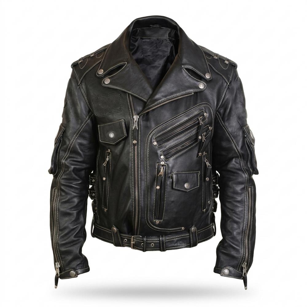 Gentleman Code - Zarak | Kontrastgesteppt Multipocket Lederjacke Herren
