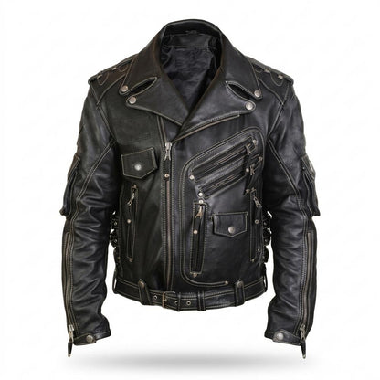 Gentleman Code - Zarak | Kontrastgesteppt Multipocket Lederjacke Herren