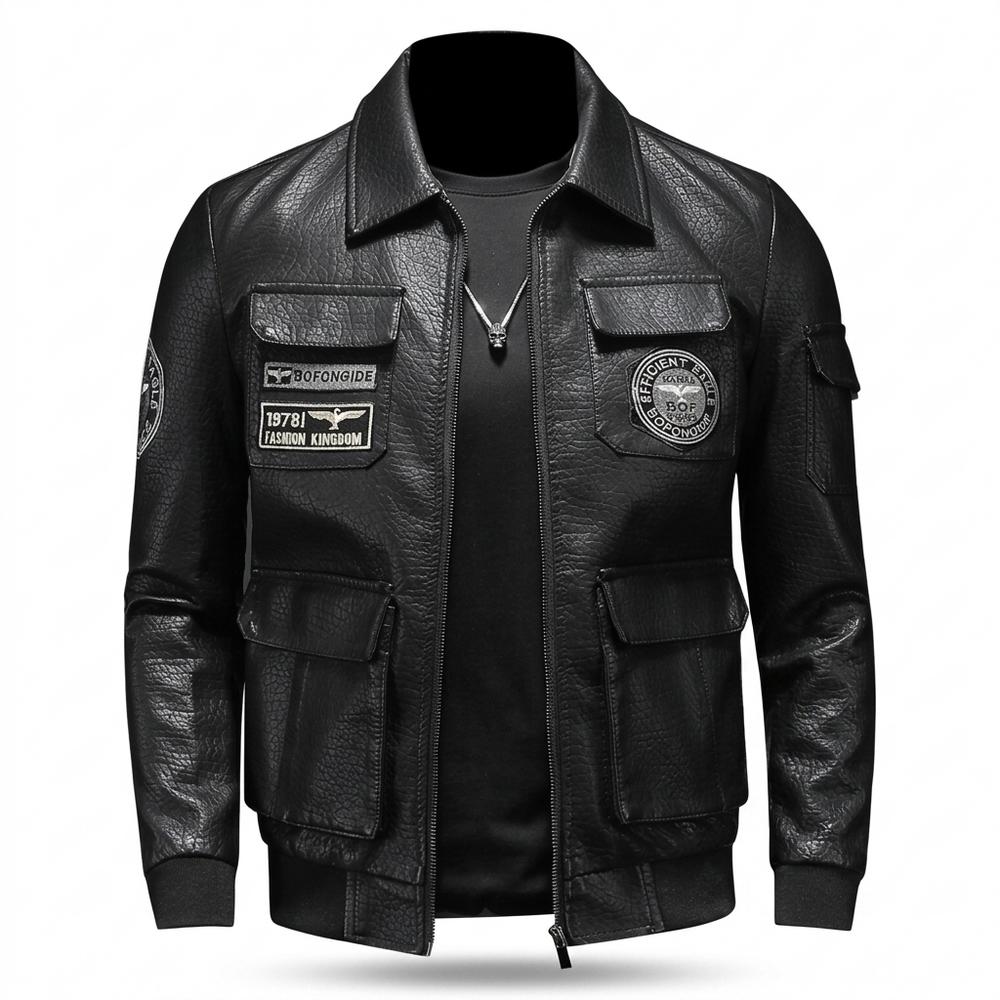 Gentleman Code - Comon | Appliziert Strukturiert Lederjacke Herren
