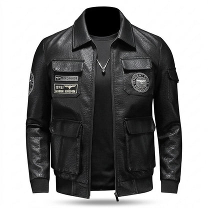 Gentleman Code - Comon | Appliziert Strukturiert Lederjacke Herren