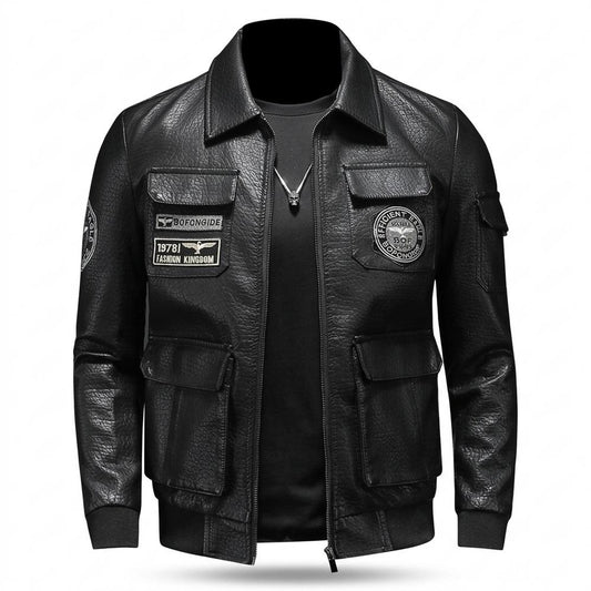 Nobleman Code - Comon | Appliziert Strukturiert Lederjacke Herren