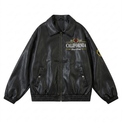 Gentleman Code - Caput | Bestickte Weitgeschnittene Lederjacke Unisex