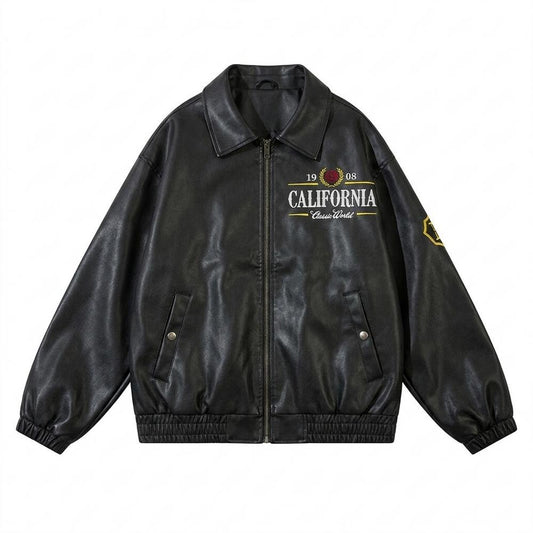 Gentleman Code - Caput | Bestickte Weitgeschnittene Lederjacke Unisex