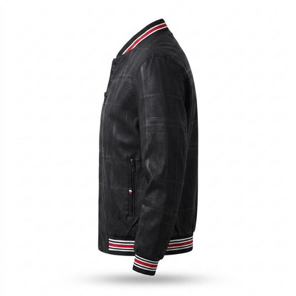 Gentleman Code - Rodom | Karierte Gerippte Lederjacke Herren