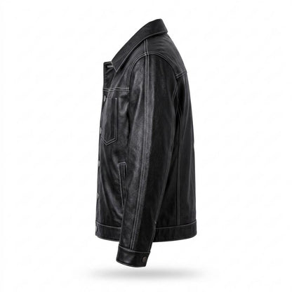 Gentleman Code - Kezul | Kontrastgesteppt Geknöpft Lederjacke Herren