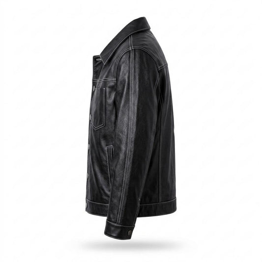 Nobleman Code - Kezul | Kontrastgesteppt Geknöpft Lederjacke Herren