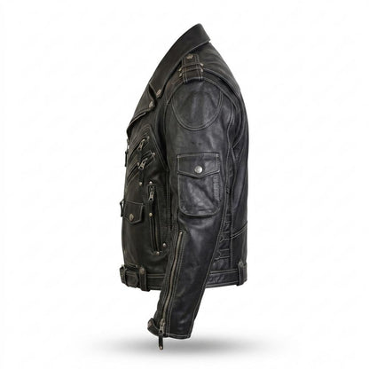 Gentleman Code - Zarak | Kontrastgesteppt Multipocket Lederjacke Herren