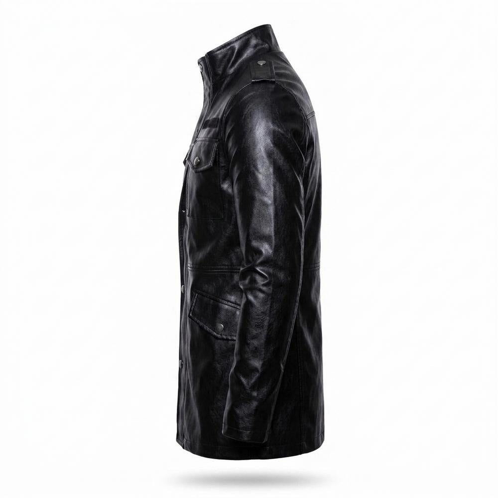 Gentleman Code - Sanav | Langgeschnittene Hochgeschlossene Lederjacke Herren