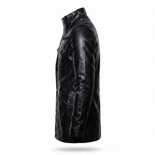 Nobleman Code - Sanav | Langgeschnittene Hochgeschlossene Lederjacke Herren