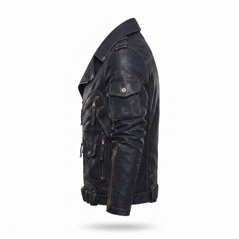 Nobleman Code - Silik | Asymmetrisch Aufwendig Lederjacke Herren