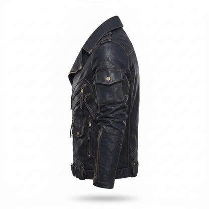Nobleman Code - Silik | Asymmetrisch Aufwendig Lederjacke Herren