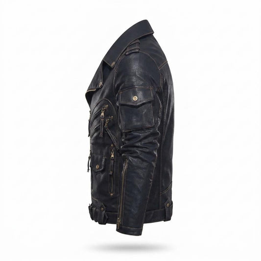 Nobleman Code - Silik | Asymmetrisch Aufwendig Lederjacke Herren