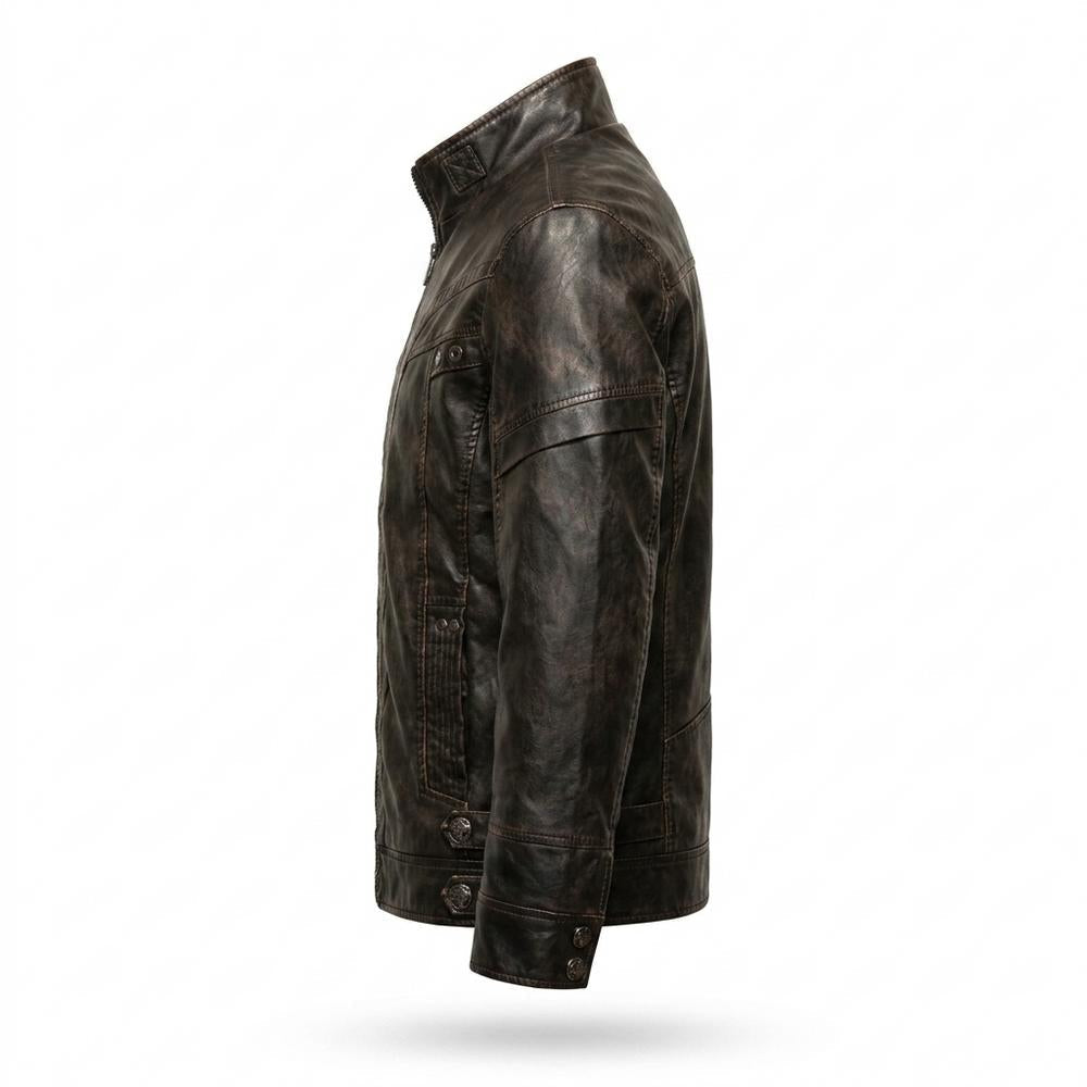 Gentleman Code - Mefiv | Strukturiert Mit Stehkragen Lederjacke Herren