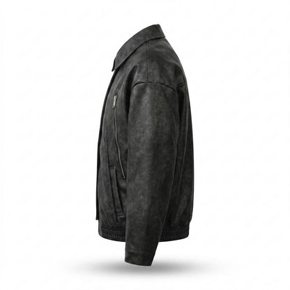 Gentleman Code - Kekok | Verwaschene Weit Geschnittene Lederjacke Unisex