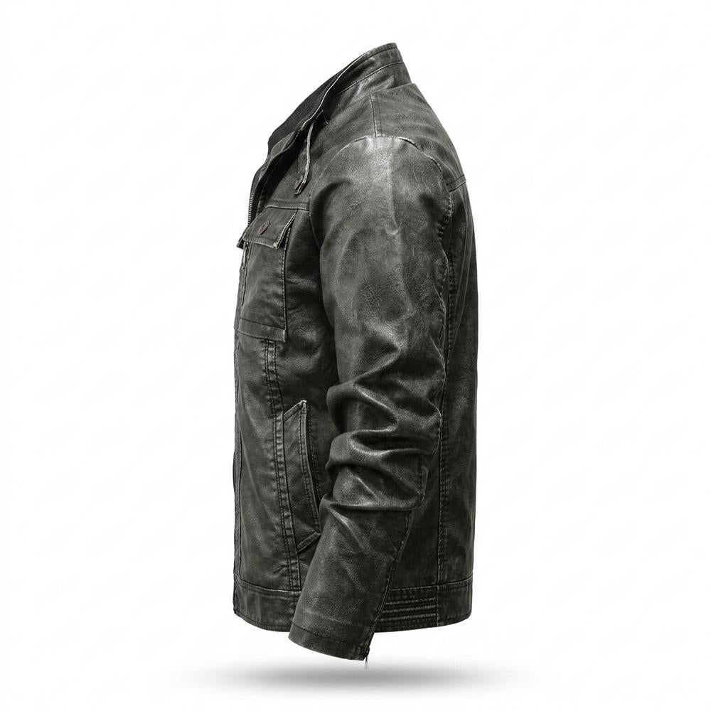 Gentleman Code - Kokom | Gefüttert Strukturiert Lederjacke Herren