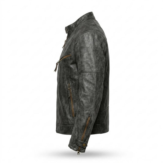 Nobleman Code - Taril | Strukturiert Stehkragen Lederjacke Herren
