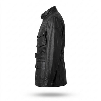 Gentleman Code - Aagit | Gegürtelt Geknöpft Lederjacke Herren