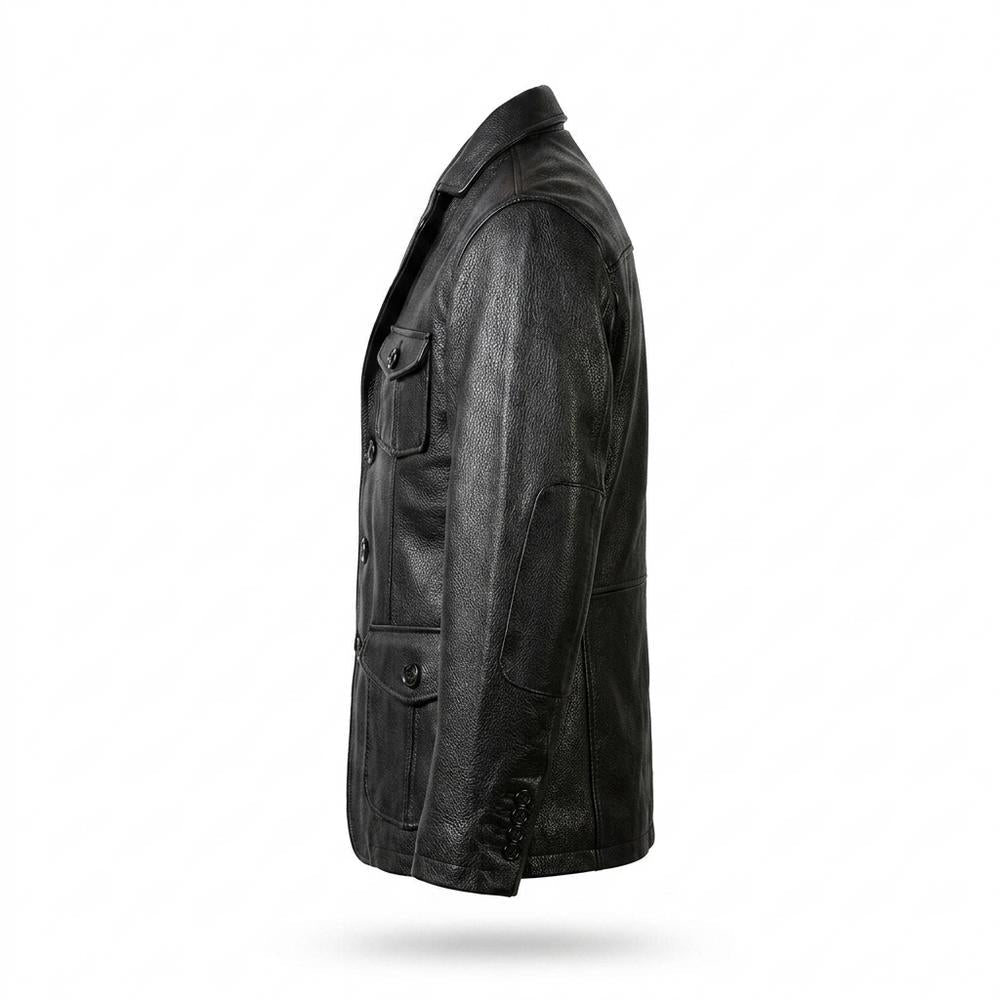 Nobleman Code - Calal | Genarbte Geknöpfte Lederjacke Herren