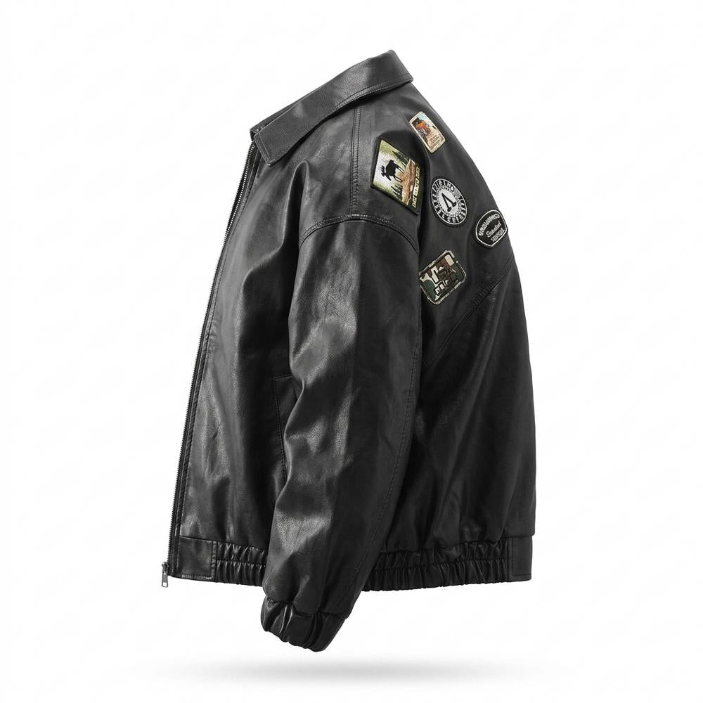 Gentleman Code - Mitin | Bestickt Glatt Lederjacke Herren