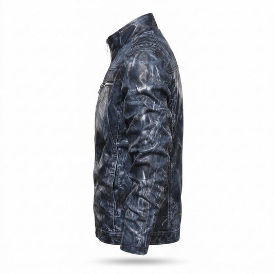 Nobleman Code - Euzud | Gewaschene Hochschließende Lederjacke Herren