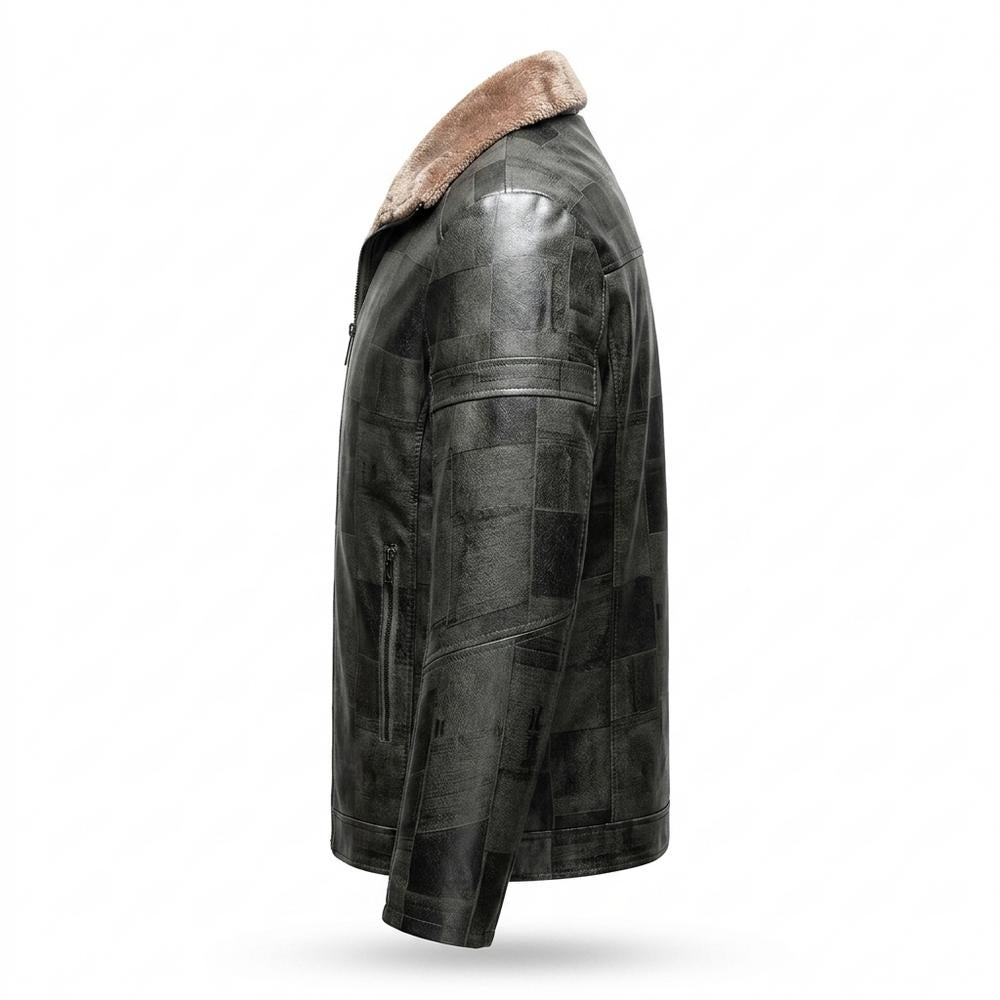 Gentleman Code - Mipet | Gefüttert Strukturiert Lederjacke Herren