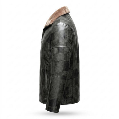 Gentleman Code - Mipet | Gefüttert Strukturiert Lederjacke Herren