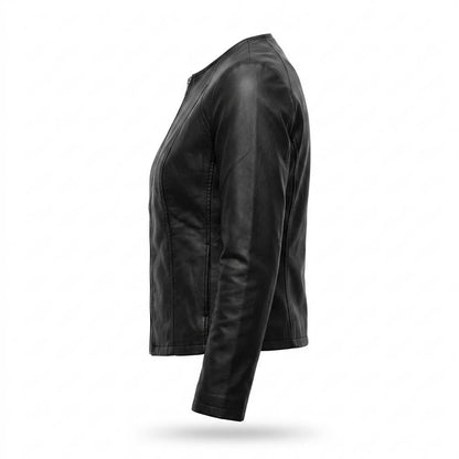 Nobleman Code - Tewuv | Kragenlos Tailliert Lederjacke Damen