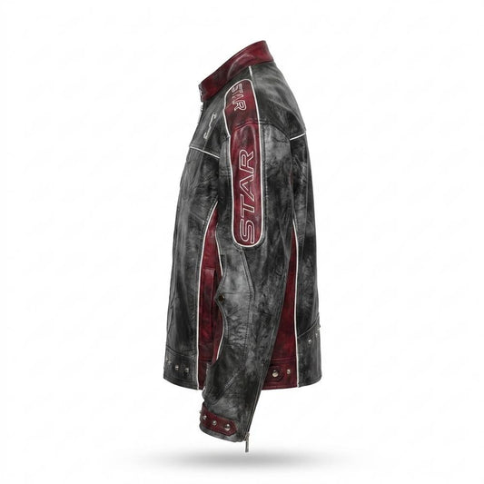 Nobleman Code - Kakum | Zweifarbige Bestickte Lederjacke Herren