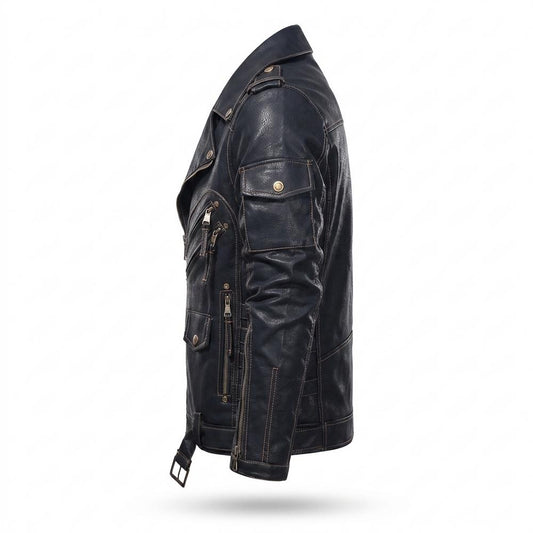 Nobleman Code - Talin | Asymmetrisch Gegürtelt Lederjacke Herren