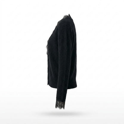 Nobleman Code - Mutud | Langärmlige Spitzenbesetzte Strickjacke Damen