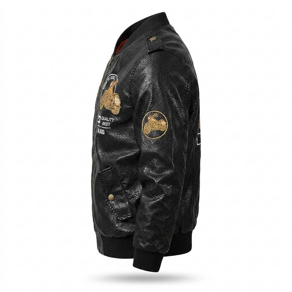 Gentleman Code - Vadat | Bestickte Stehkragen Lederjacke Herren