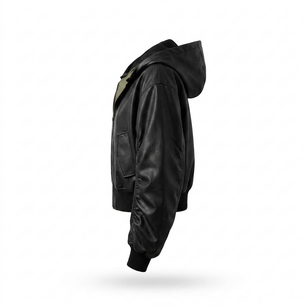 Gentleman Code - Supav | Kurzgeschnittene Gekapuzte Lederjacke Damen