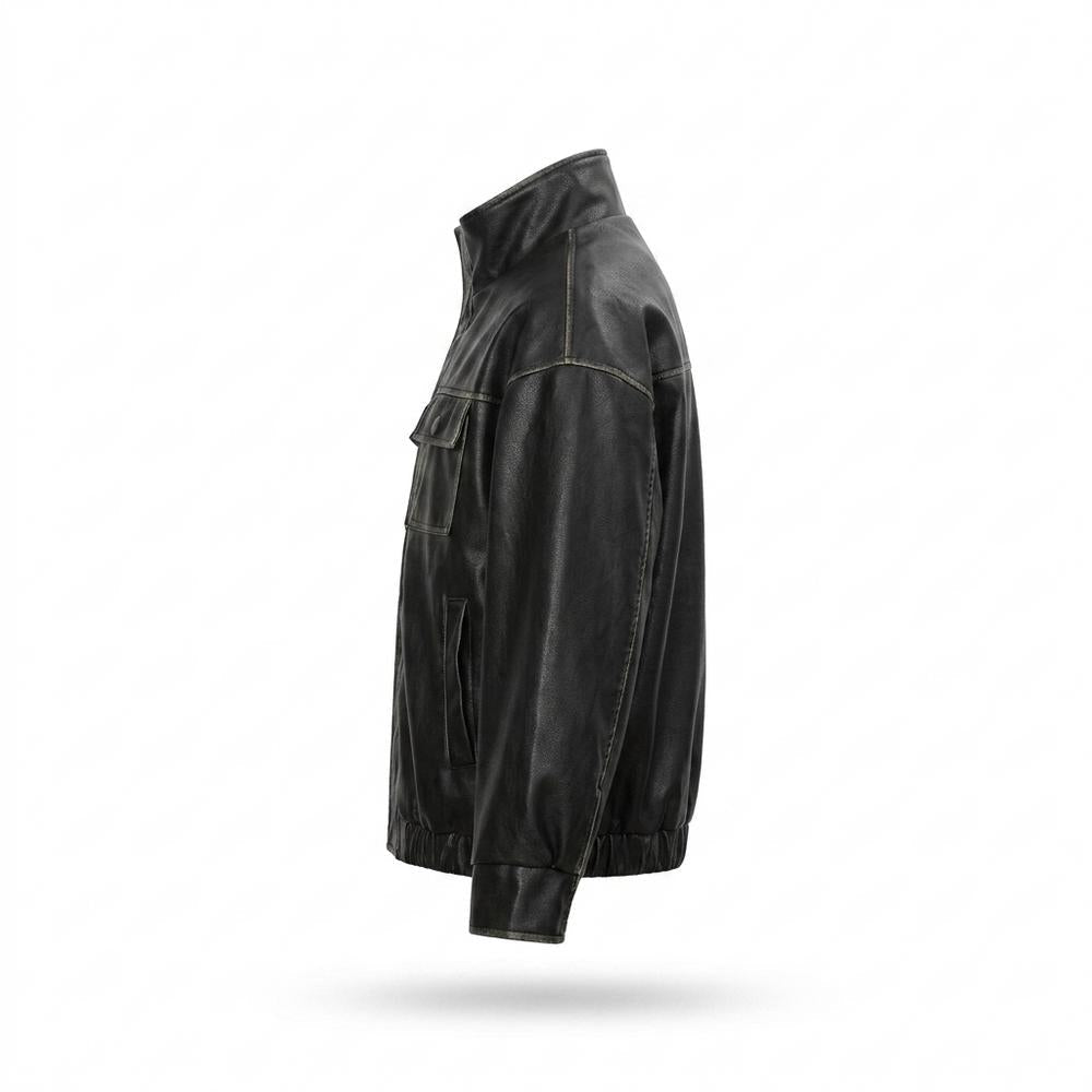 Gentleman Code - Renon | Hochschließende Gewaschene Lederjacke Unisex