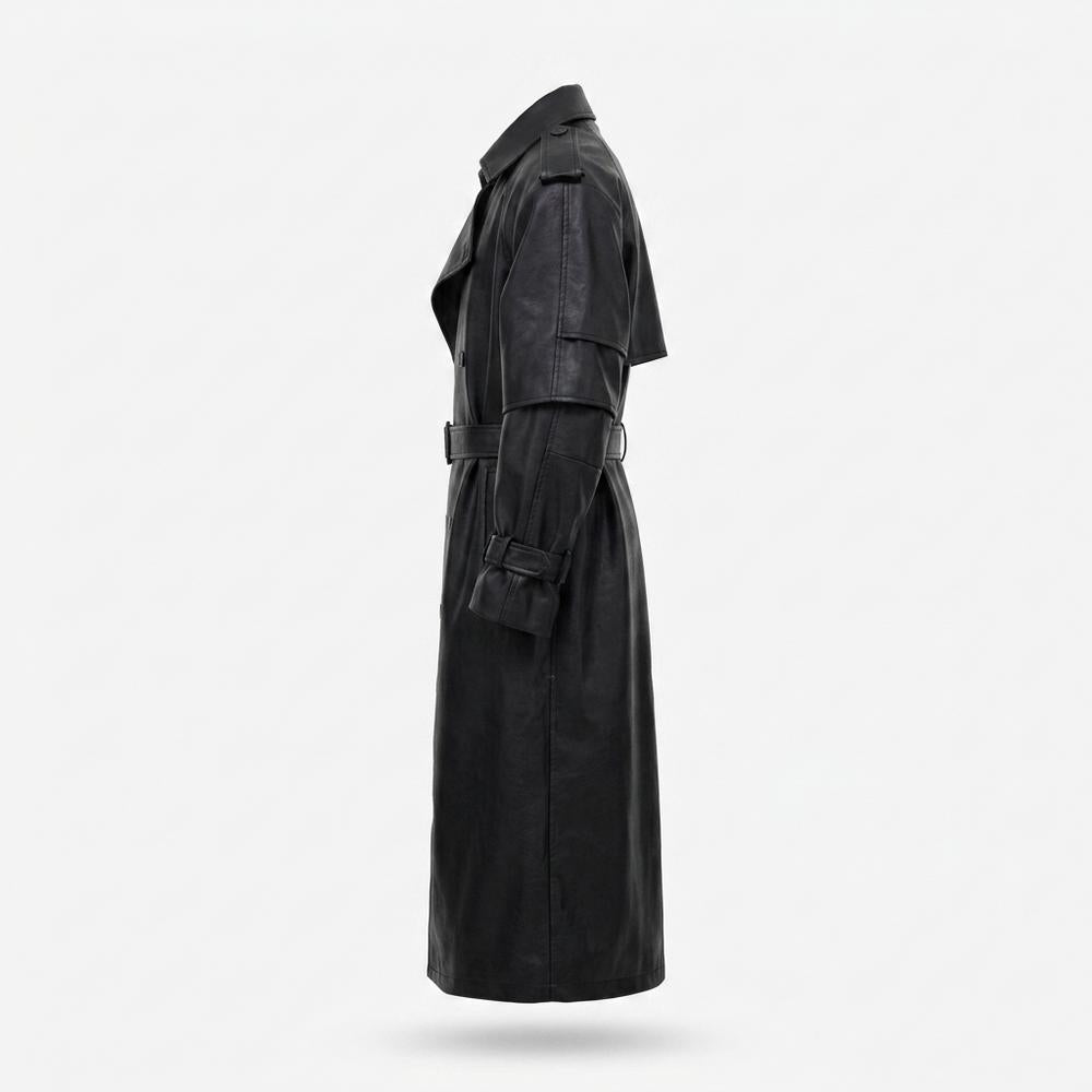 Gentleman Code - Vapak | Doppelreihiger Gegürteter Ledermantel Unisex