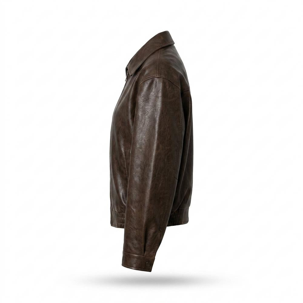 Gentleman Code - Tarit | Locker Geschnittene Reißverschluss Lederjacke Damen