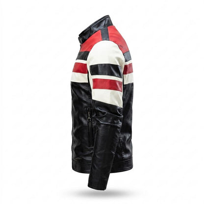 Gentleman Code - Civom | Gestreift Tailliert Lederjacke Herren