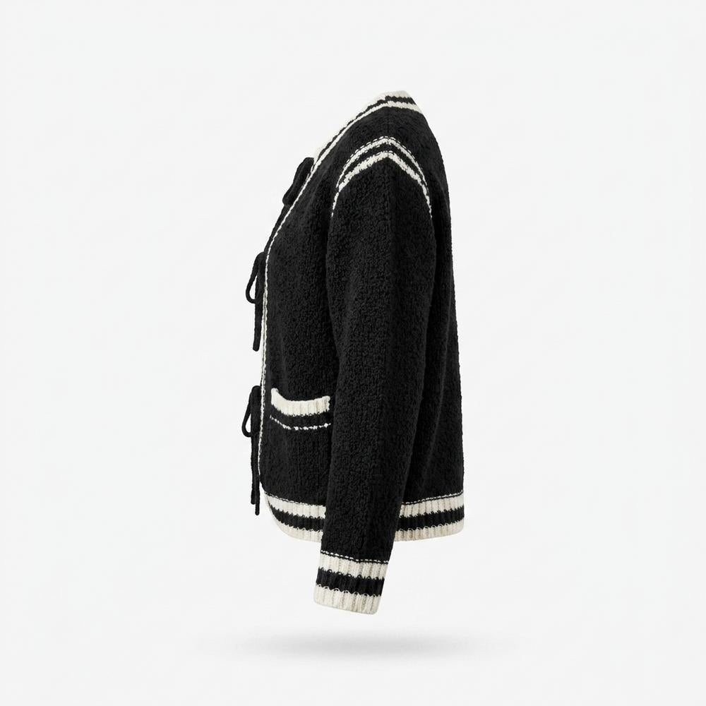 Gentleman Code - Linun | Strukturierte Kontrastierende Strickjacke Damen