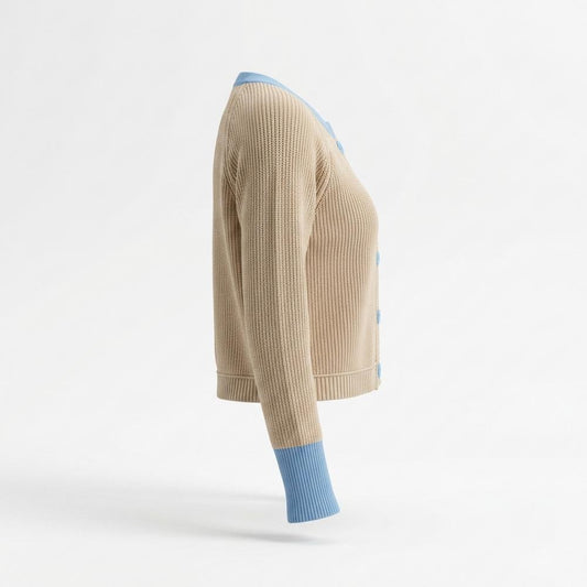 Nobleman Code - Zezet | Kontrastfarbener Gerippter Cardigan Damen