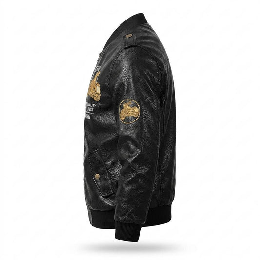 Nobleman Code - Kisev | Bestickt Gefüttert Lederjacke Herren